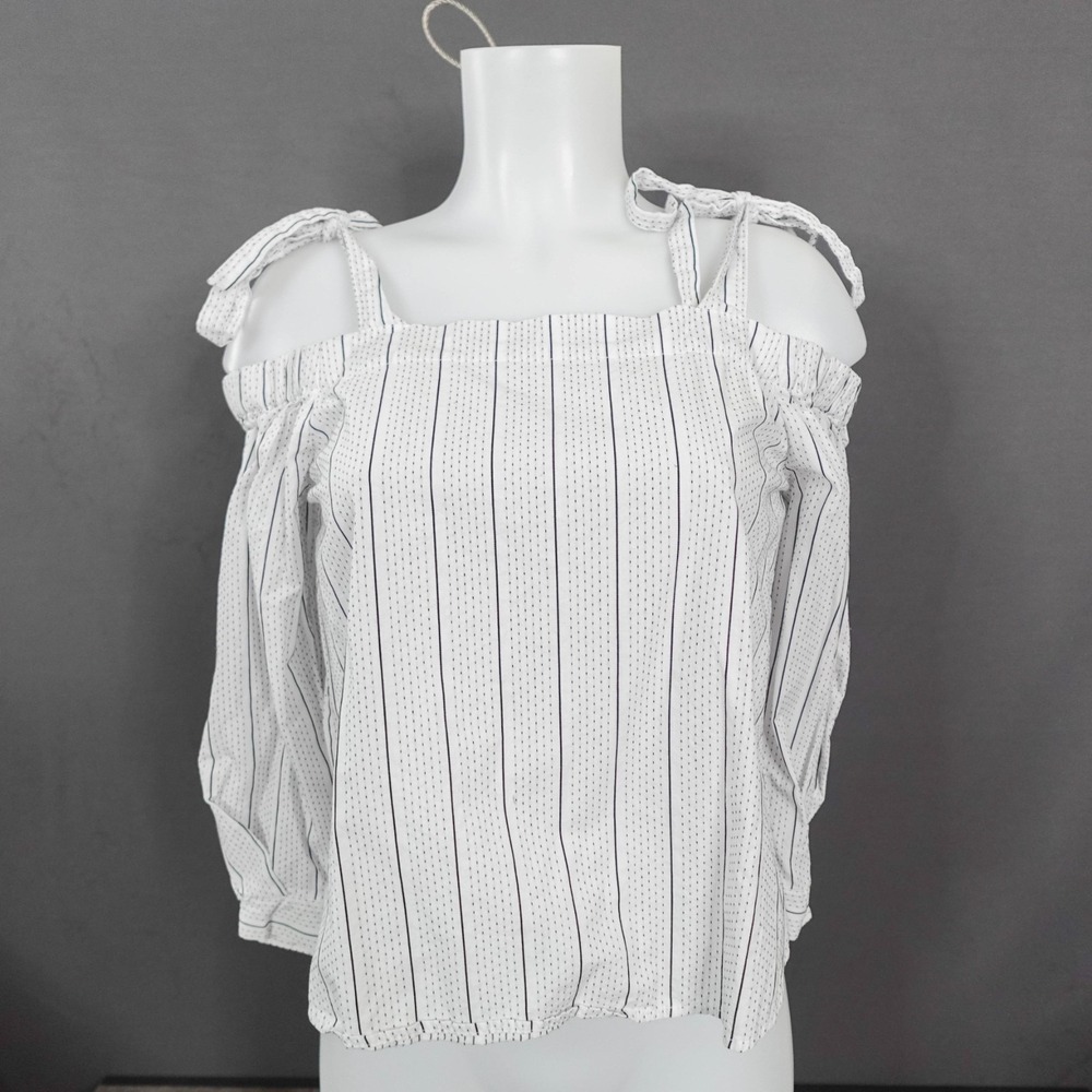 A New Day Women Babydoll Top Small Stripe Milkmaid Cold Shoulder Casual Everyday